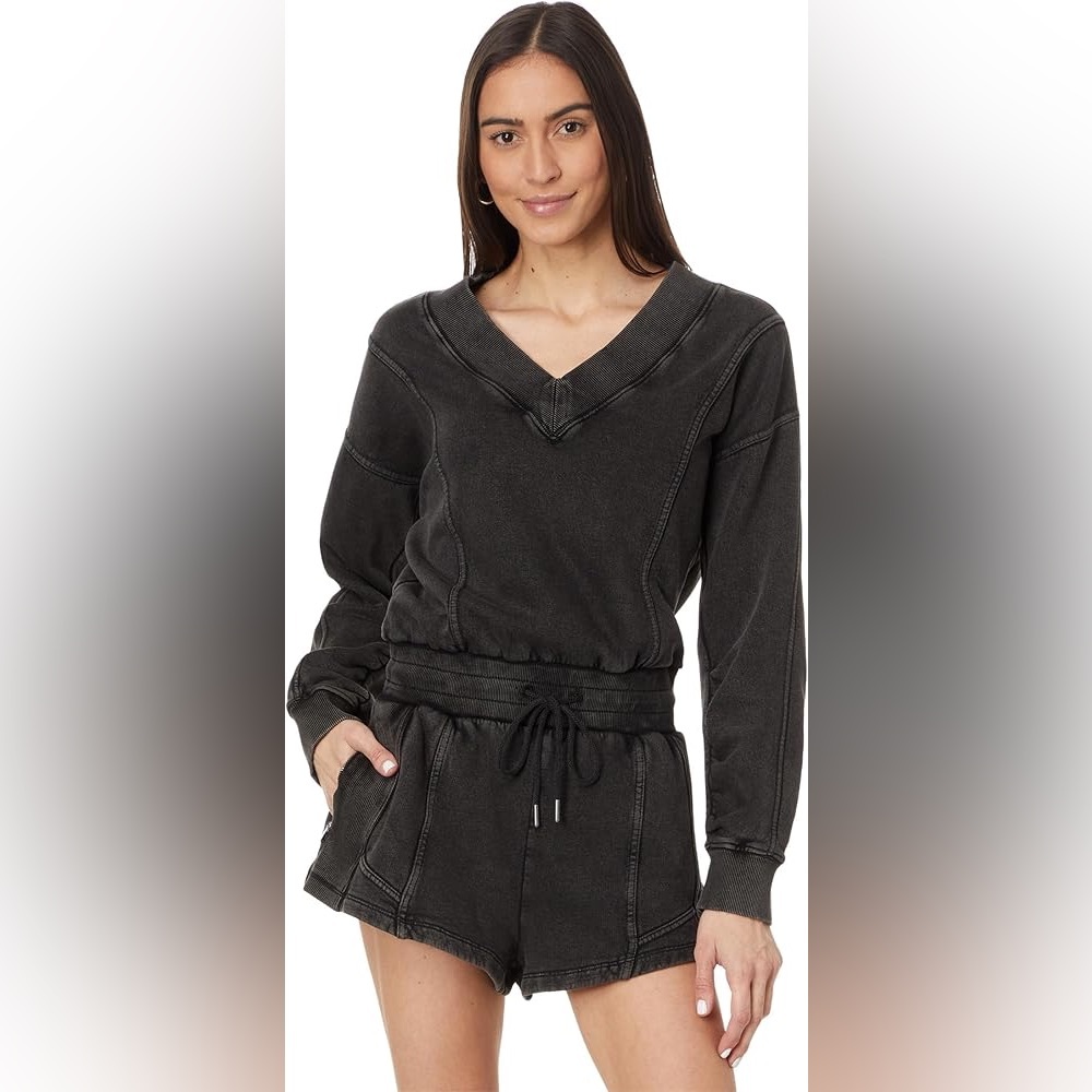 FP Movement by Free People Washed Black V-Neck Romper NWOT
